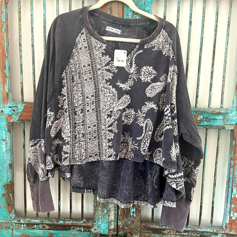 Free People paisley high low shirt, ladies size M. NWT.